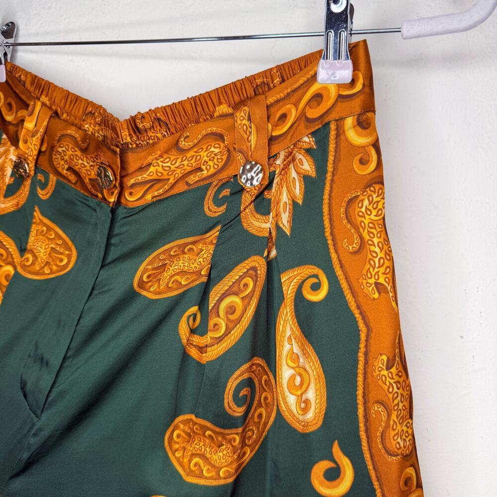 NWT Anthropologie Farm Rio Printed Wide Leg Green Gold Cheetah Satin Pants Med - Picture 5 of 15